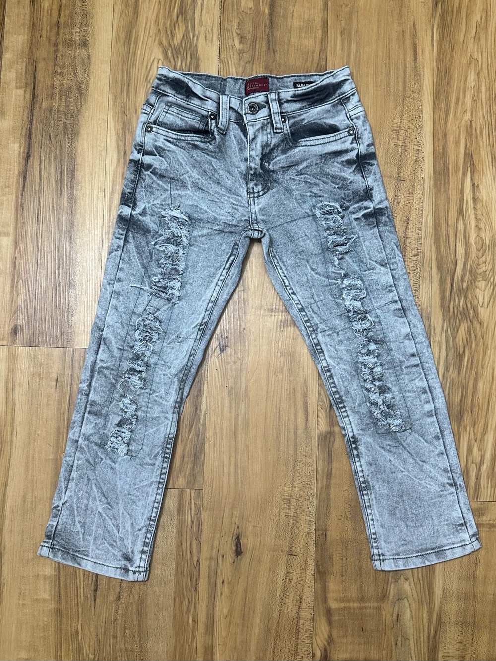 Distressed Gray Acid Wash Boy Jeans Size 8